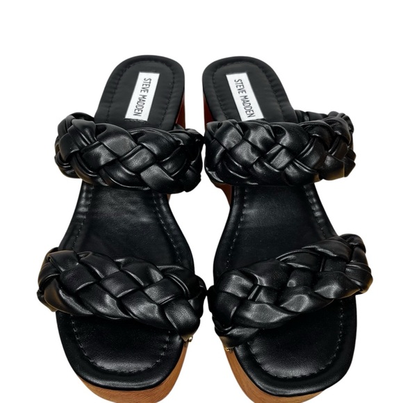 Steve Madden Maren Wedge Faux Leather and Wood Sandal NWT Size 8.5 - Picture 4 of 11